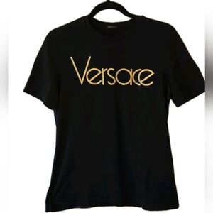 Versace Women's Vintage Metallic Logo Jersey T-shirt In Black Size 38 (US) Sz 2